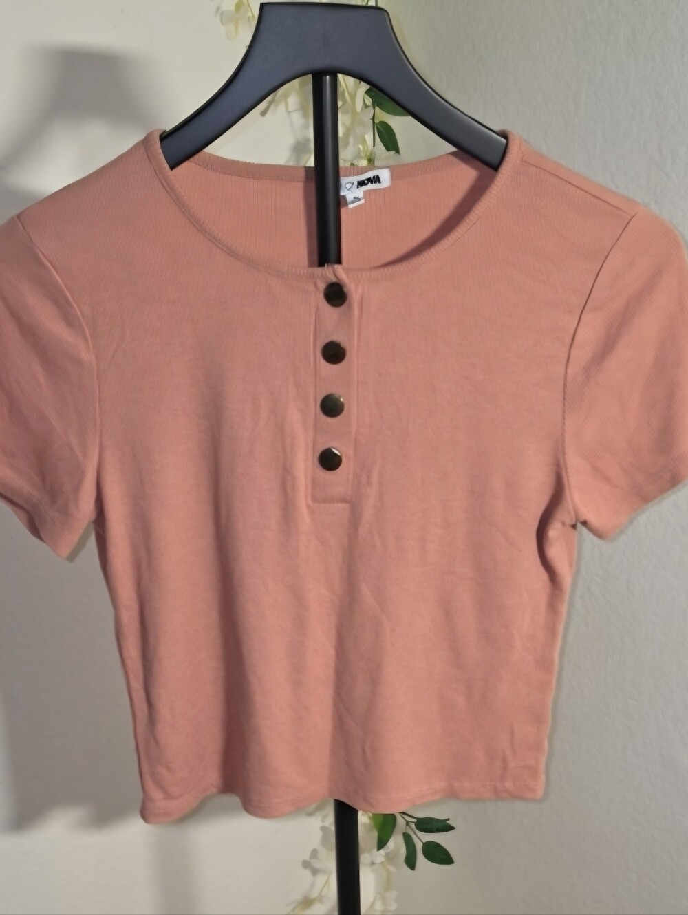 Fashion Nova Dusty Rose Ribbed Button Crop Top